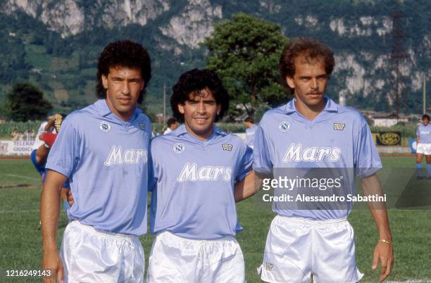 Antonio Careca, Diego Armando Maradona, Alemao of SSC Napoli, during the Seria A Italy.