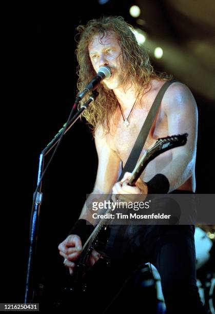 James Hetfield of Metallica performs at the Cow Palace on May 15, 1992 in South San Francisco, California.