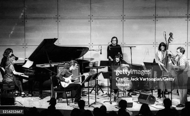 Members of the Bang on a Can All-Stars perform onstage at Lincoln Center's Walter Reade Theater, New York, New York, April 11, 1994. Pictured are,...