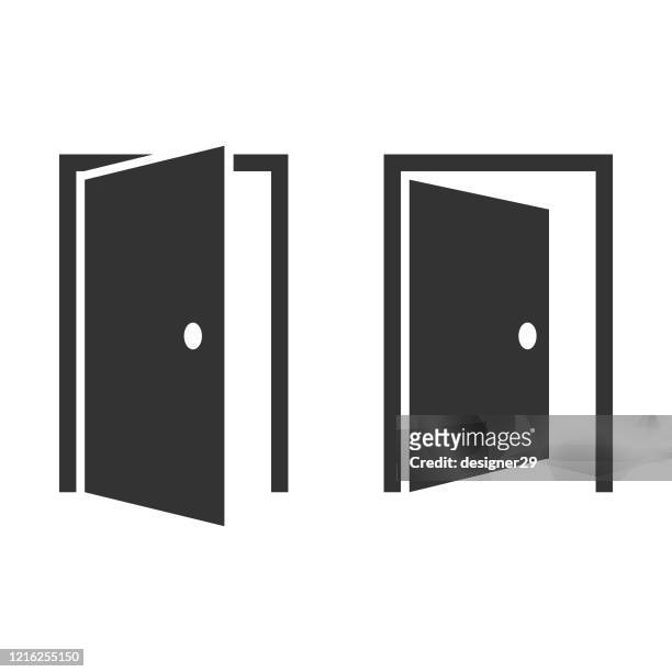 ilustrações, clipart, desenhos animados e ícones de design vetorial do ícone da porta aberta. - entrance