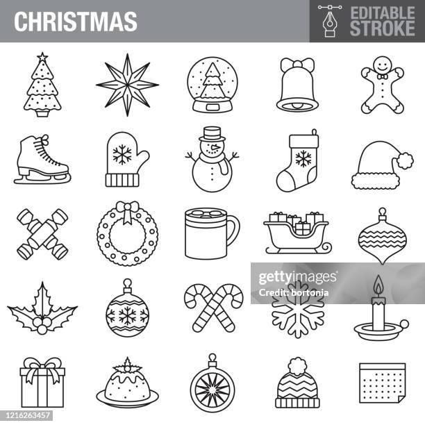 ilustraciones, imágenes clip art, dibujos animados e iconos de stock de conjunto de iconos de trazo editable de navidad - galletas de navidad