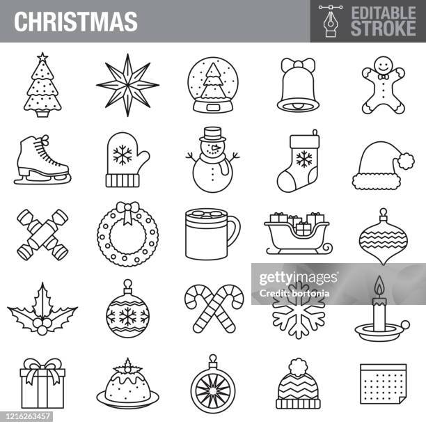 christmas editable stroke icon set - ice skate stock illustrations