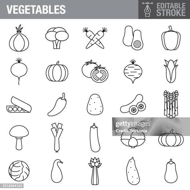 ilustrações, clipart, desenhos animados e ícones de conjunto de ícones de traçado editável de vegetais - cauliflower