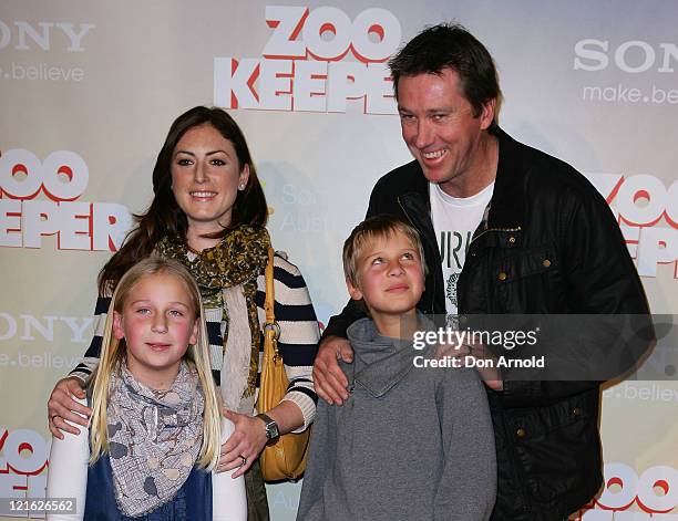 Sara Leonardi, Glen McGrath, Holly McGrath and James McGrath arrive at the "Zookeeper" Australian premiere on August 21, 2011 in Sydney, Australia.