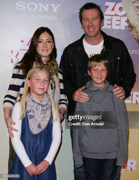 Sara Leonardi, Glen McGrath, Holly McGrath and James McGrath arrive at the "Zookeeper" Australian premiere on August 21, 2011 in Sydney, Australia.