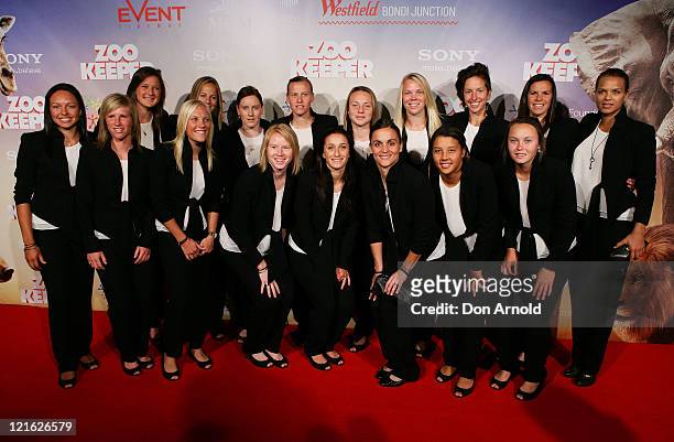 Members of the Matildas Soccer Team arrive at the "Zookeeper" Australian premiere on August 21, 2011 in Sydney, Australia.