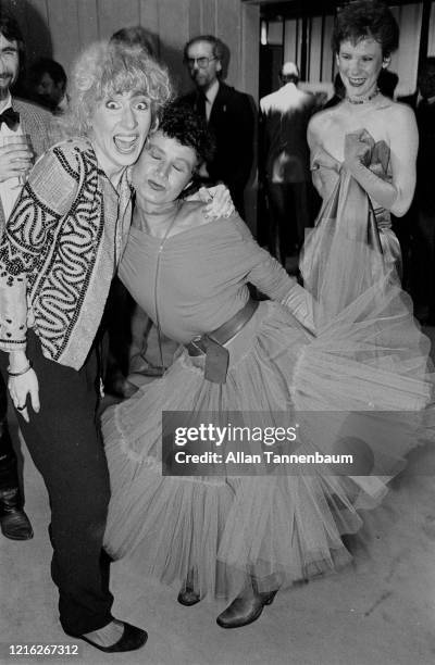 Portrait of American photographer Barbra Walz poses with fashion designer Betsey Johnson, while Johnson's business partner, model Chantal Bacon,...