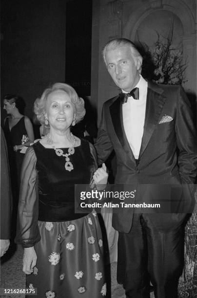 American businesswoman, executive, and beautician Estee Lauder and French fashion designer Hubert de Givenchy attend the Glory of Russian Costume...