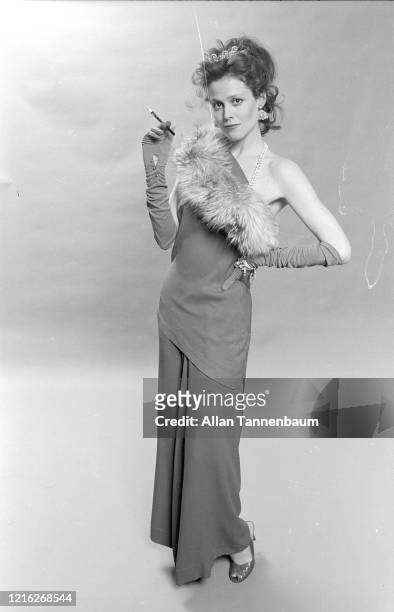 Promotional portrait of American actress Sigourney Weaver in play 'Das Lusitania Songspiel' , New York, New York, March 23, 1981.