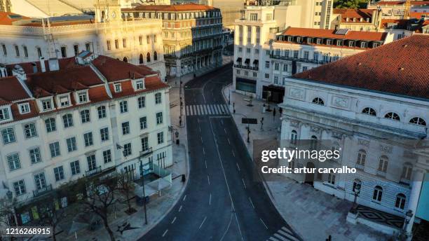 aerial view from the desert streets of lisbon during the pandemic - coronavirus portugal ストックフォトと画像