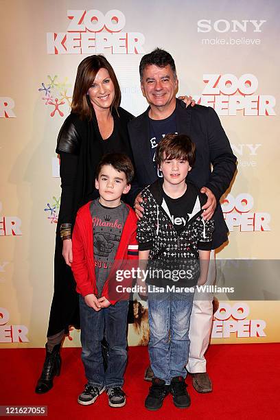 Kylie Gillies, Tony Gillies and children Archie and Gus arrive at the "Zookeeper" Australian premiere at Event Cinemas at Westfield Bondi Junction on...