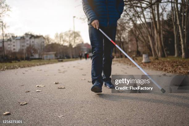 blind man enjoying a tranquil morning walk - blind man stock pictures, royalty-free photos & images