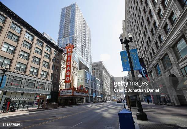 Normally very busy State street featuring the Chicago Theater is seen during the "shelter in place" order that was continued until April 30 for the...