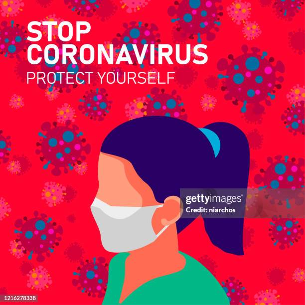 stop coronavirus. protect yourself. - woman protective face mask stock illustrations