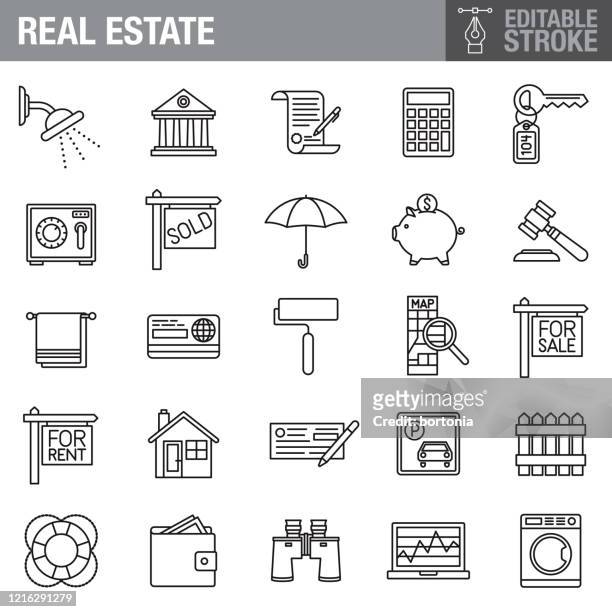 房地產可編輯筆觸圖示集 - commercial real estate 幅插畫檔、美工圖案、卡通及圖標