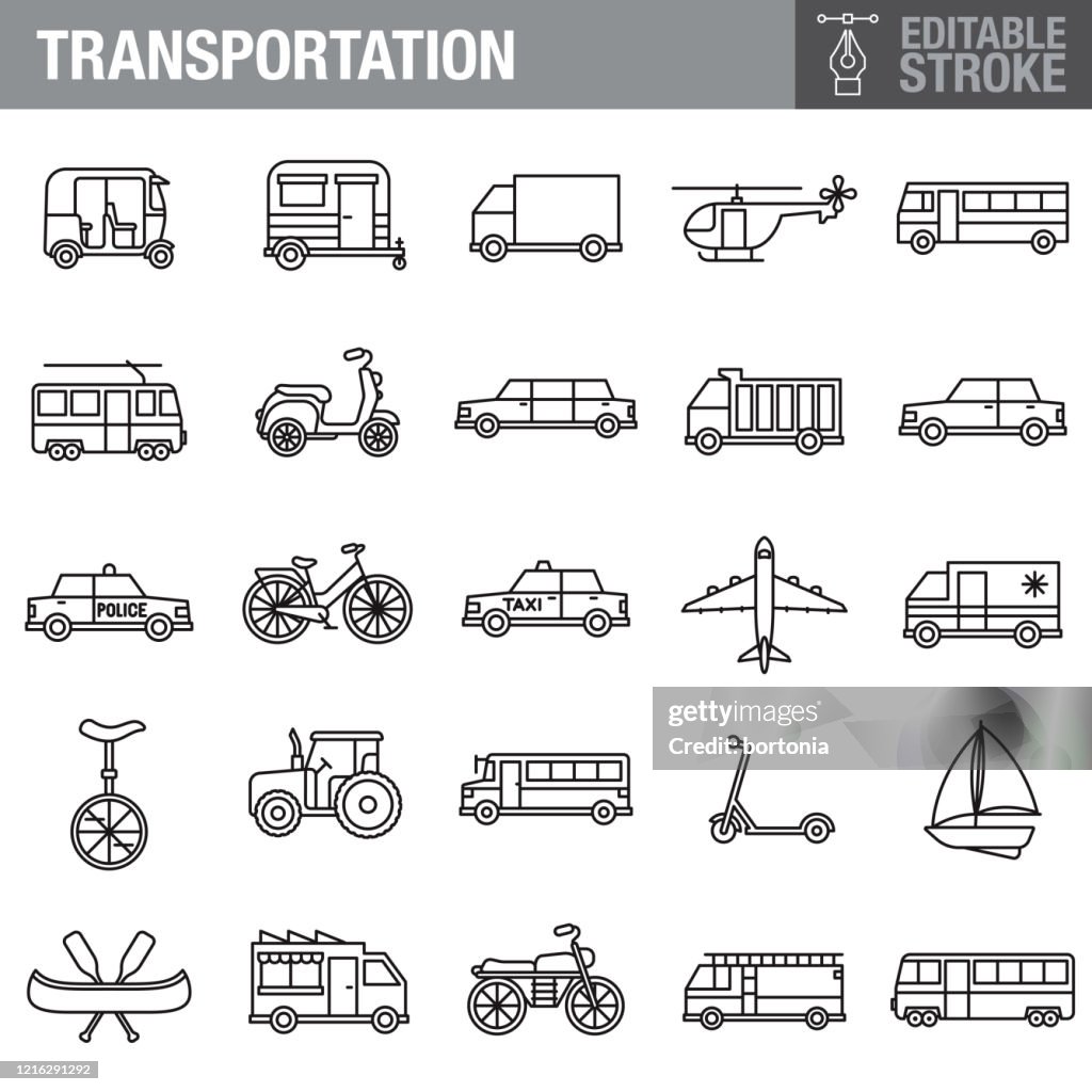 Transportation Editable Stroke Icon Set
