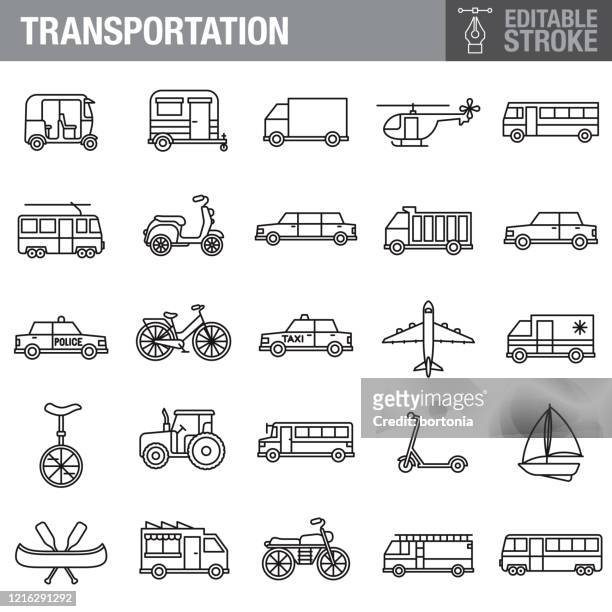 transportation editable stroke icon set - transportation stock illustrations