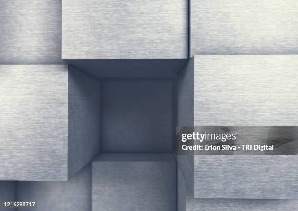 stack of metal cubes for strong and hitech concepts - metal box stock pictures, royalty-free photos & images