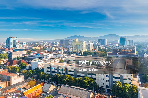 Urban Skyline Of The Densely Populated Bandung City In Java Island ...
