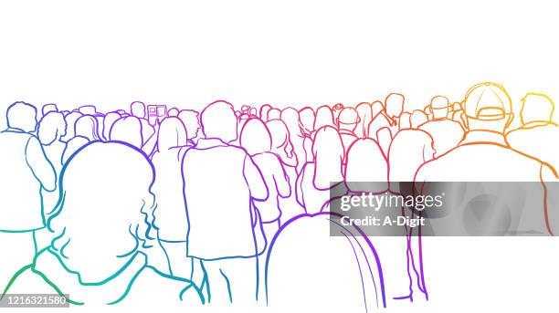 audience rear view crowd rainbow - audience stock illustrations