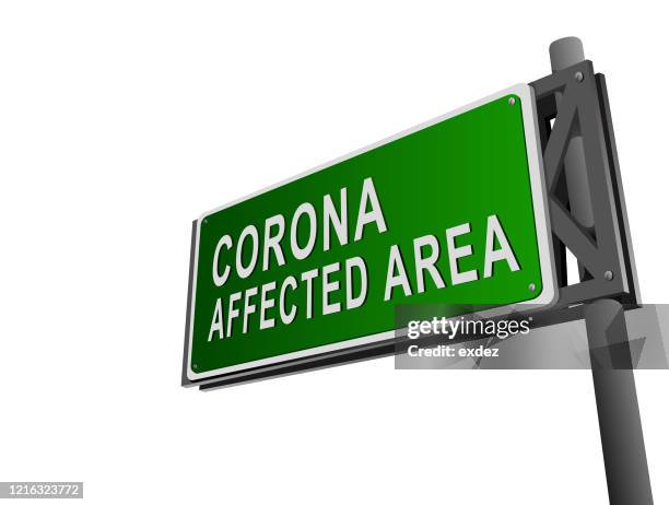 ilustraciones, imágenes clip art, dibujos animados e iconos de stock de corona señal de carretera de la zona afectada - stop sign pole