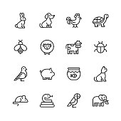 Animal Line Icons. Editable Stroke. Pixel Perfect. For Mobile and Web. Contains such icons as Rabbit, Bunny, Dog, Chicken, Turtle, Bee, Sheep, Cow, Pig, Cat, Snake, Mouse, Elephant, Parrot.