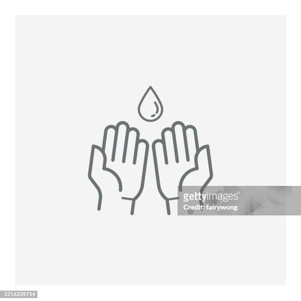 hand washing vector line icon - scrubbing up stock illustrations