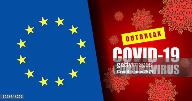 illustrazioni stock, clip art, cartoni animati e icone di tendenza di segnale di avvertimento per l'epidemia di coronavirus con l'unione europea - acquisti dettati dal panico