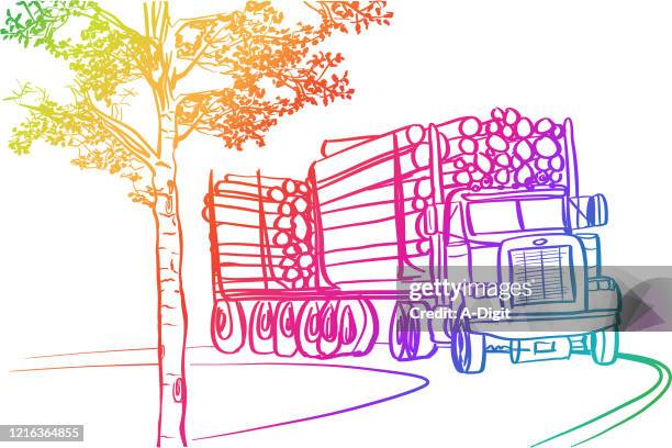 logging transport rainbow - uphill stock illustrations