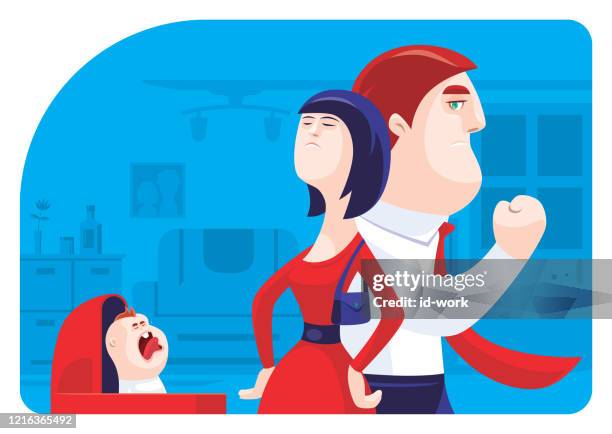 couple conflicting with crying baby - family fighting cartoon stock illustrations