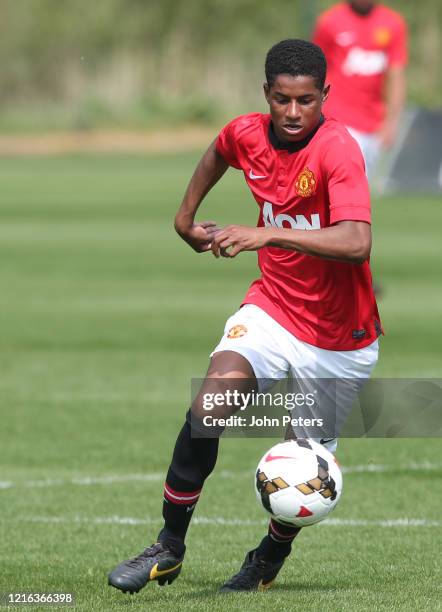 Marcus Rashford of Manchester United in action during the Barclays Under-18 Premier League match between Manchester United U18s and Stoke City U18s...