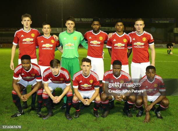 The Manchester United team line up ahead of the Barclays U18 Premier League match between Manchester United U18s and Newcastle United U18s on...