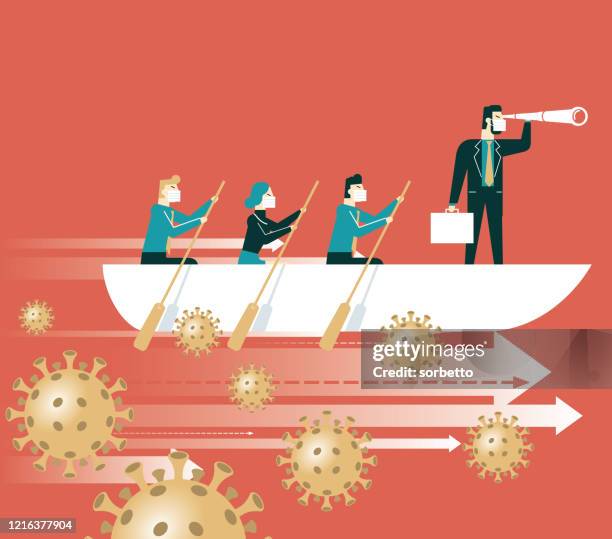 leadership and teamwork - covid 19 business stock illustrations