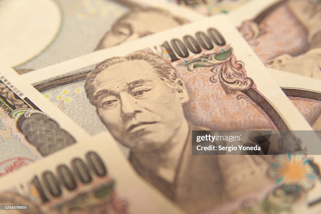 10.000 Yen Note - Primer plano en la cara en diez mil yenes (frente).