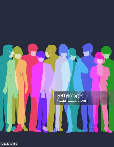 business people with protective masks - commuters crowd stock illustrations