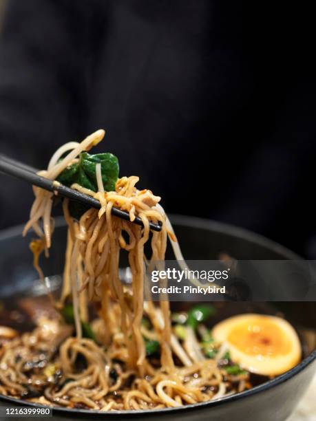 udon nudelsuppe mit ei, ramen nudeln, rindfleisch und udon nudel stir fry, nudeln, chopsticks nudeln - miso stock-fotos und bilder