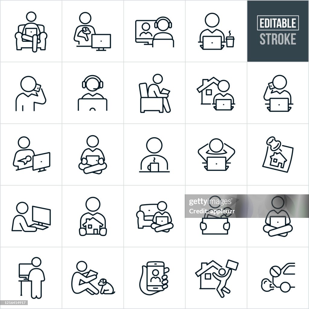 Telecommuting Thin Line Icons - Editable Stroke