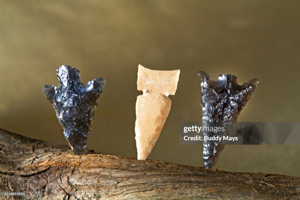 Obsidian and Flint Prehistoric Arrowheads