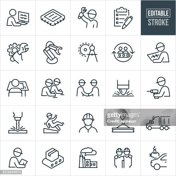 manufacturing thin line icons - editable stroke - manufacturing equipment stock illustrations