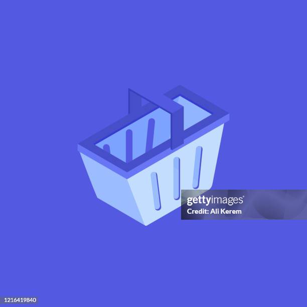 shopping cart isometric icon - shopping cart 3d stock illustrations