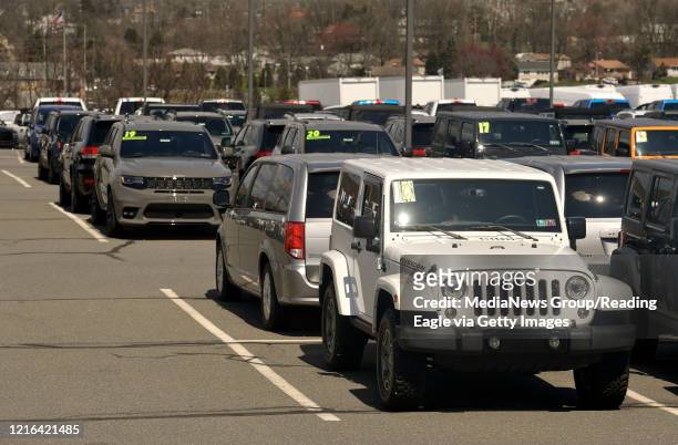 Muhlenberg, PA Cars on the lot at Savage 61 Chrysler Dodge Jeep Ram Dealership on Route 61 in Muhlenberg Township, PA Wednesday afternoon April 1,...