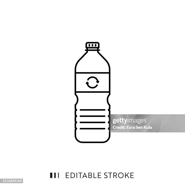 bildbanksillustrationer, clip art samt tecknat material och ikoner med återvinningsbar plast vattenflaska linje ikon med redigerbar stroke och pixel perfect. - bottle