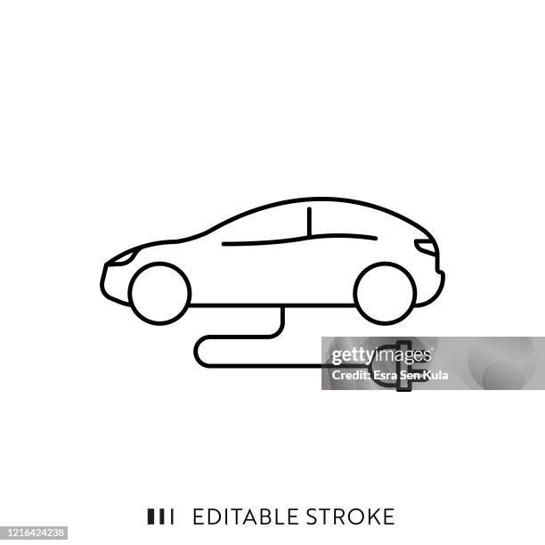 electric car line icon with editable stroke and pixel perfect. - car line icon stock illustrations