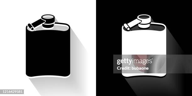 drink  black and white icon with long shadow - hip flask stock illustrations