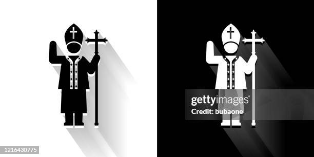 pope black and white icon with long shadow - pope stock illustrations