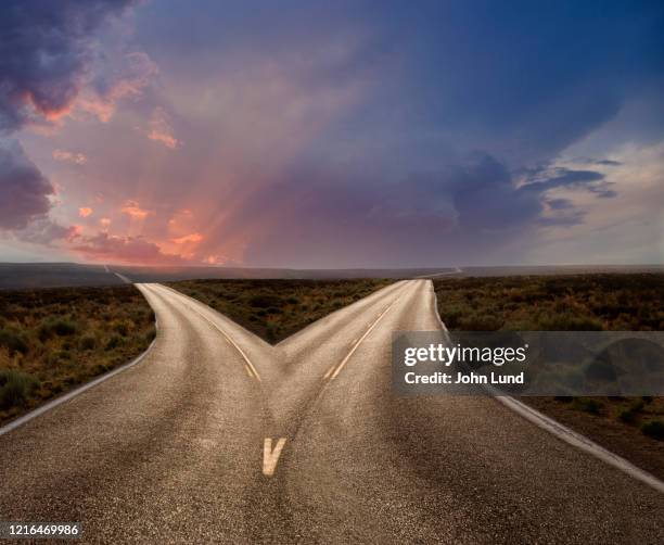 choosing a fork in the road - vägskäl bildbanksfoton och bilder