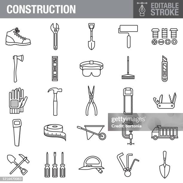 construction editable stroke icon set - construction equipment icons stock illustrations