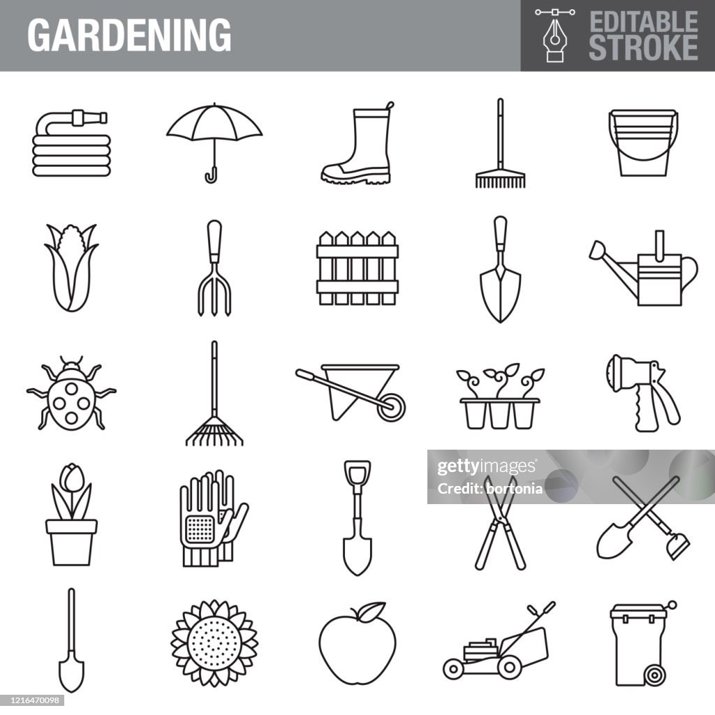Gardening Editable Stroke Icon Set