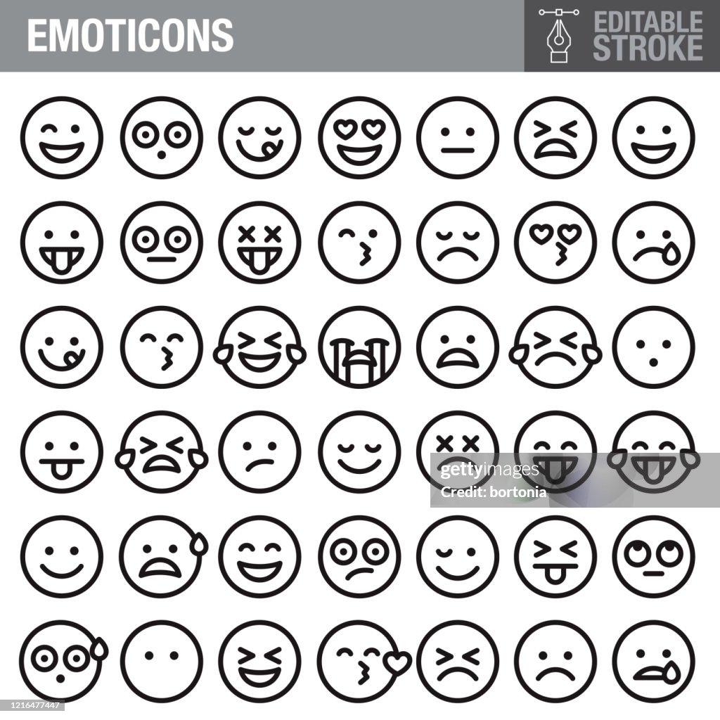 Emoticons Editable Stroke Icon Set