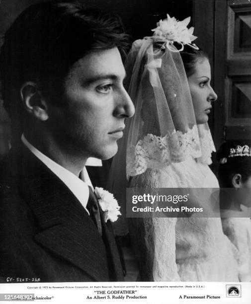 Al Pacino and Simonetta Stefanelli getting married in a scene from the film 'The Godfather', 1972.